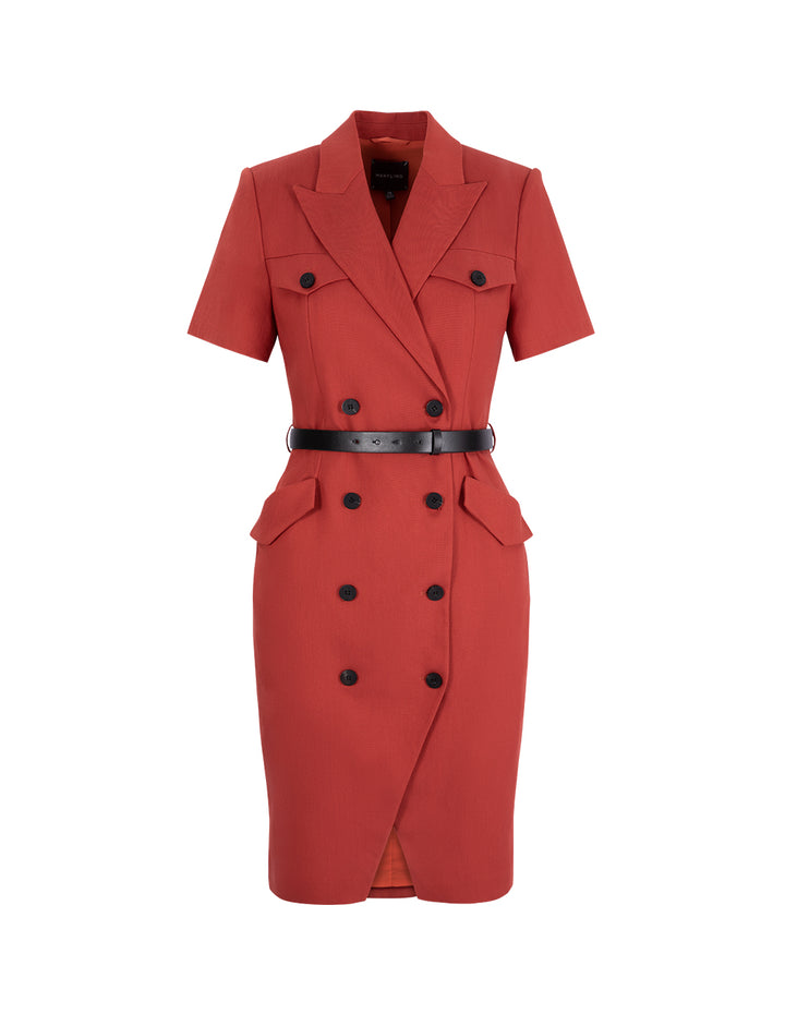 MARYLING Orange Hem V-Shaped Split Design Double-Breasted Suit Skirt