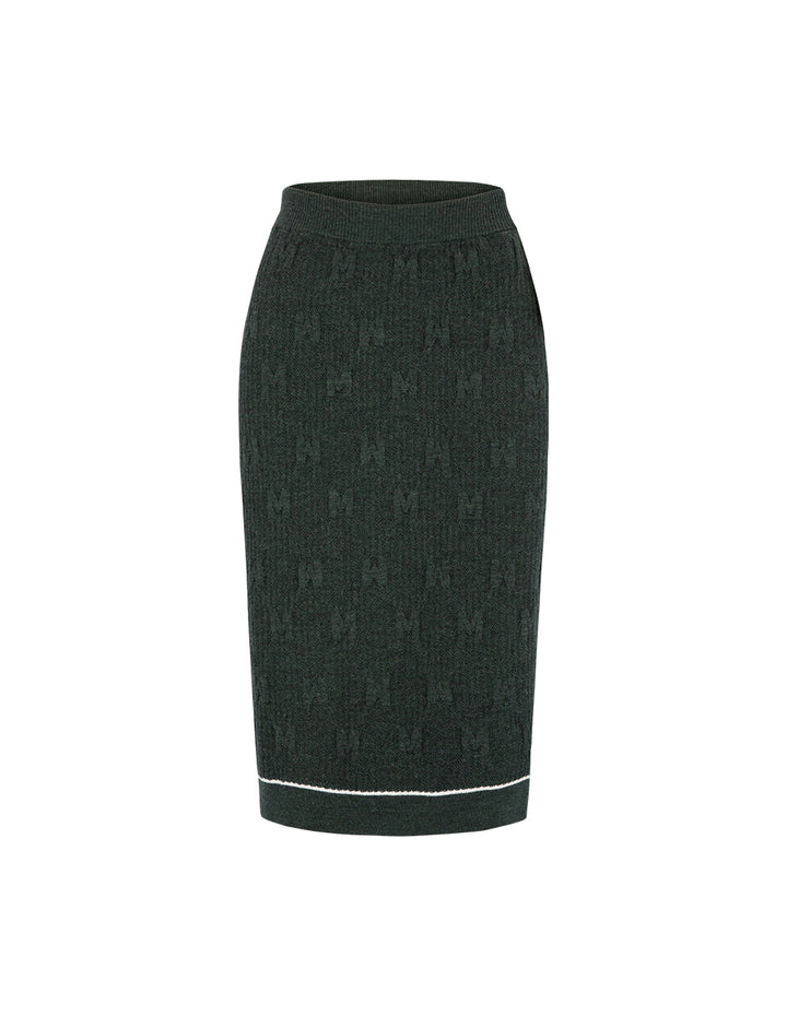 MARYLING Dark Green Jacquard Knit Skirt