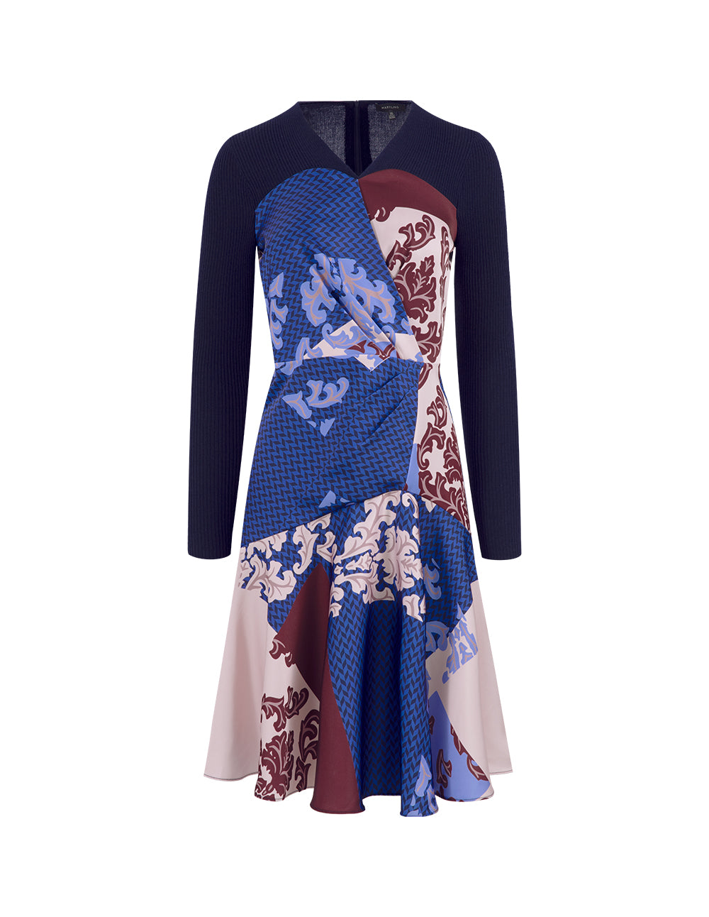 MARYLING Deep sea red flower V-neck knitted print dress