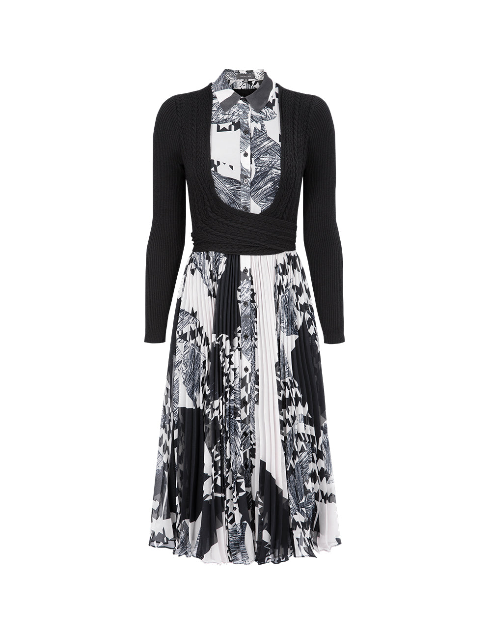 MARYLING Black And White Collage Print Shirt Dress