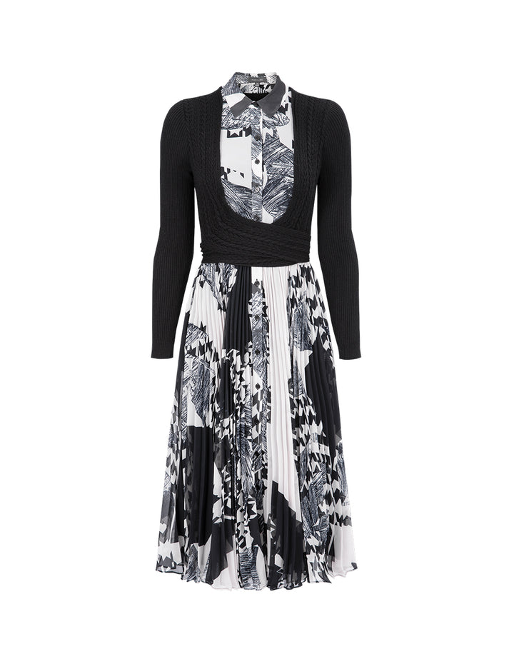 MARYLING Black And White Collage Print Shirt Dress