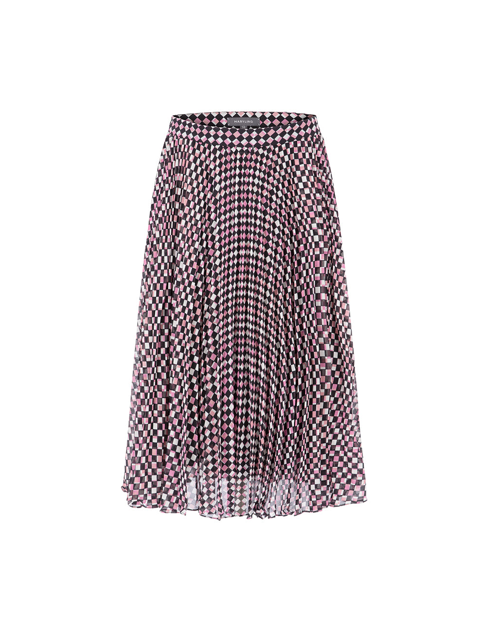 MARYLING Cranberry Checkered Sun Pleated Print Skirt
