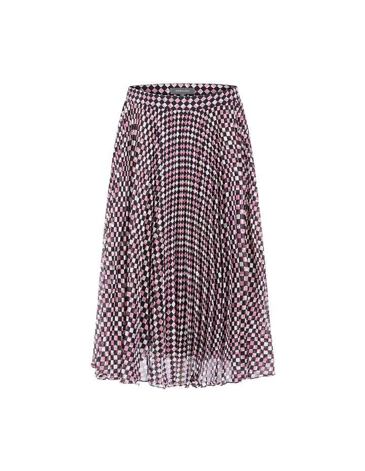 MARYLING Cranberry Checkered Sun Pleated Print Skirt