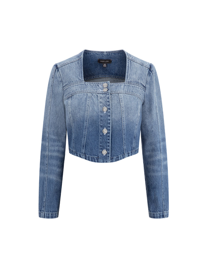 MARYLING Denim Ombre Cropped Jacket