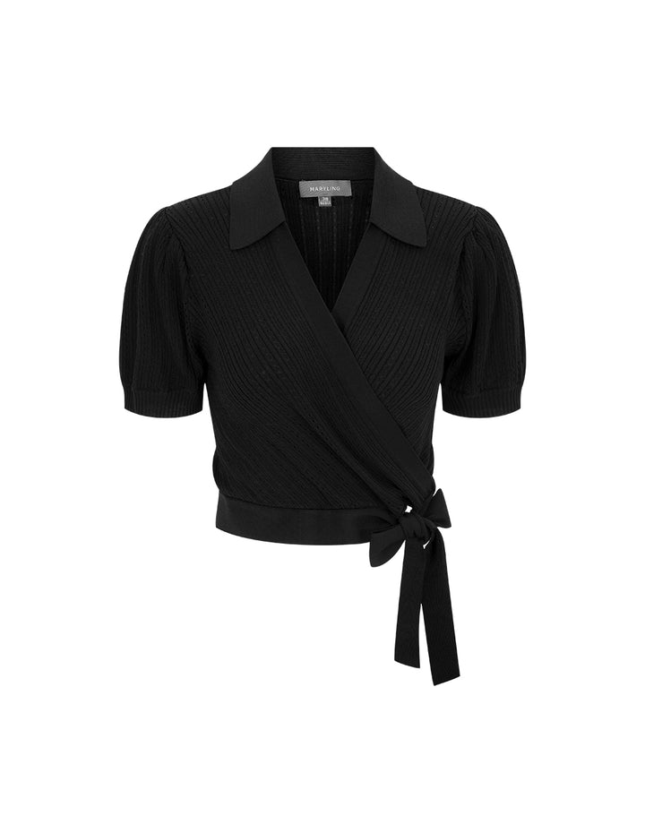 MARYLING Black Lapel Knit Sweater