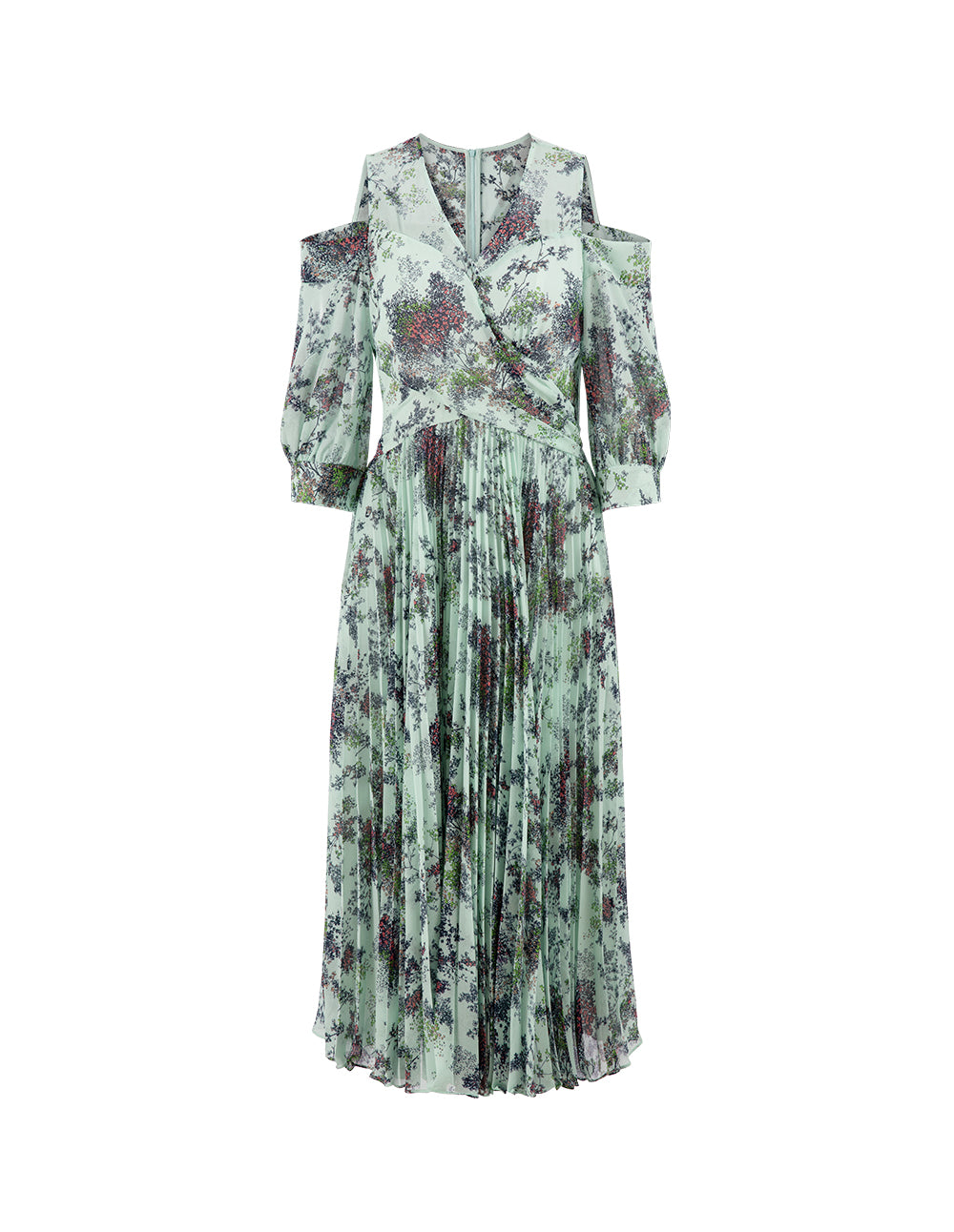 MARYLING Light Green Summer Jungle V-Neck Crossed Pleated Off-Shoulder Printed Dress