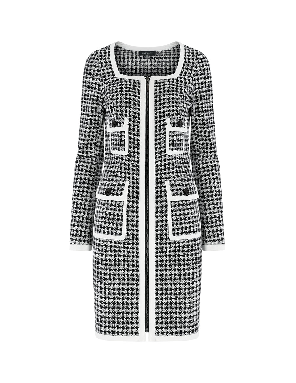 MARYLING Black and white houndstooth contrast color fringe dress