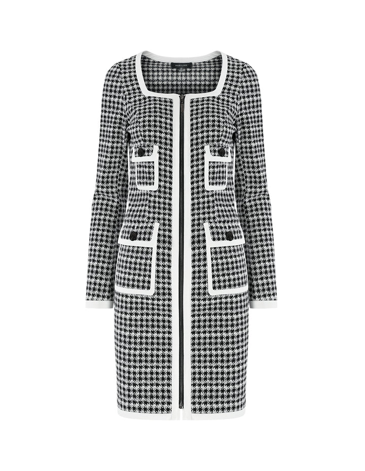 MARYLING Black and white houndstooth contrast color fringe dress