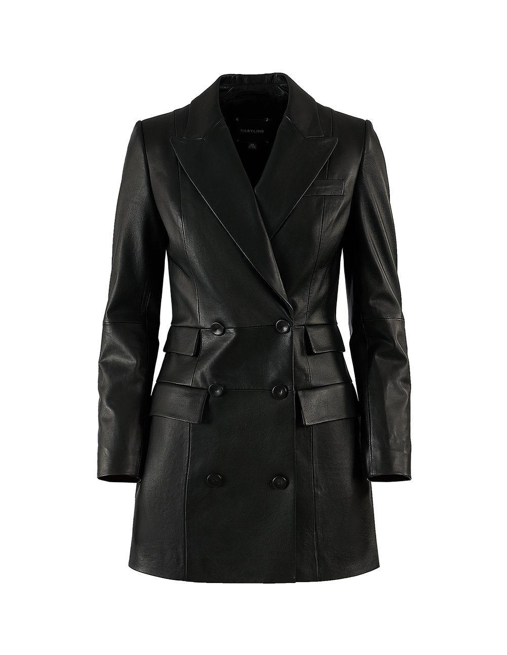 MARYLING Peak-Lapel Double-Breasted Leather Blazer