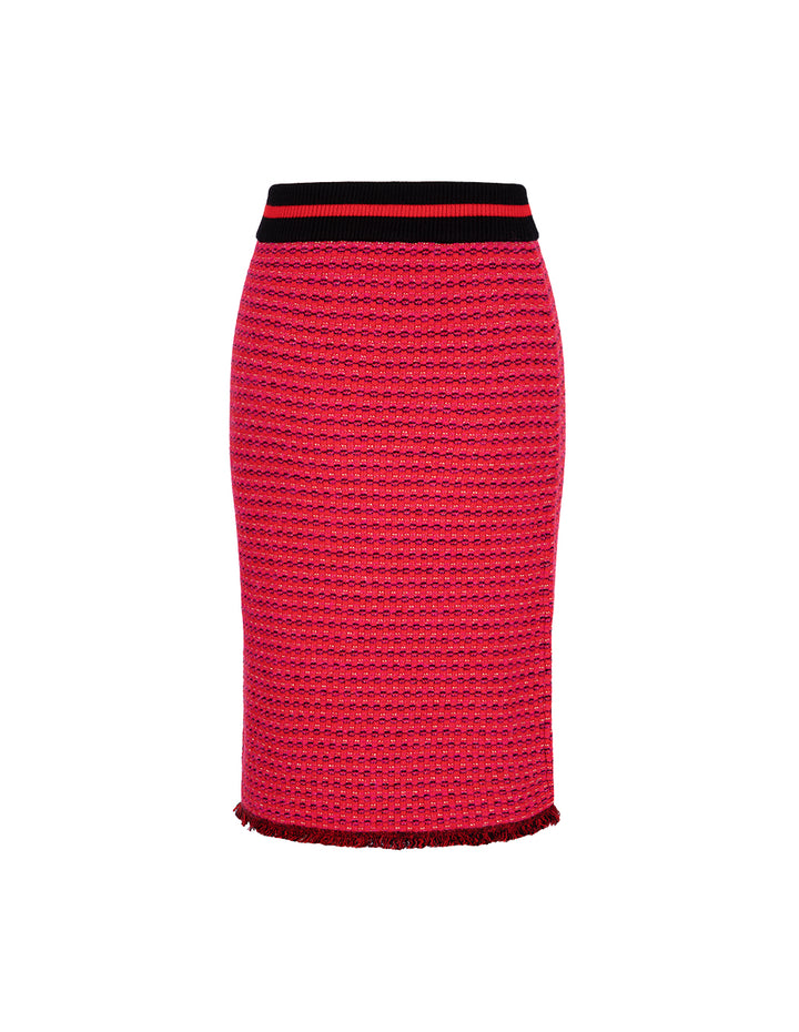 MARYLING Raspberry Plaid Knitted Skirt