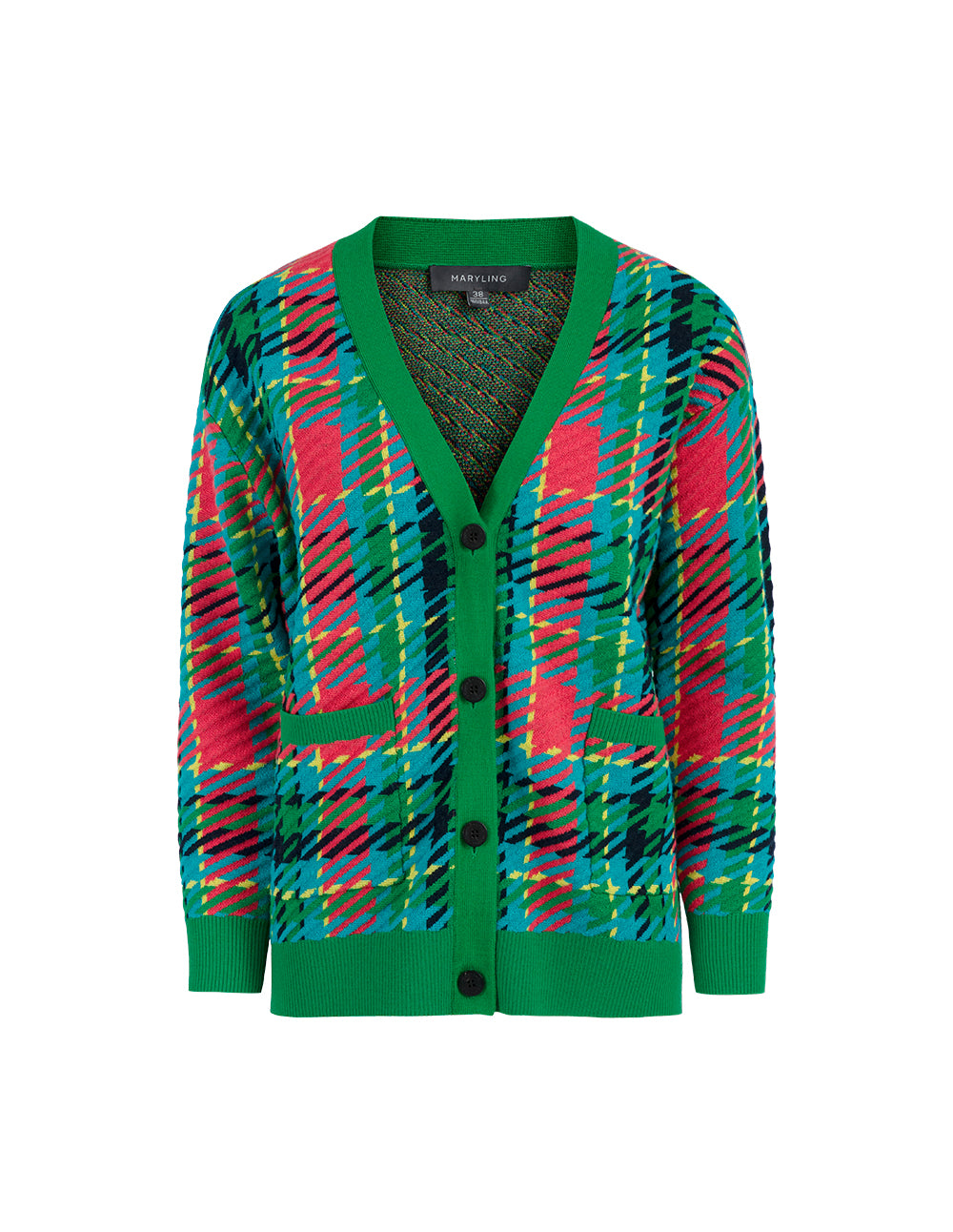 MARYLING Colourful Plaid V-Neck Knitted Cardigan