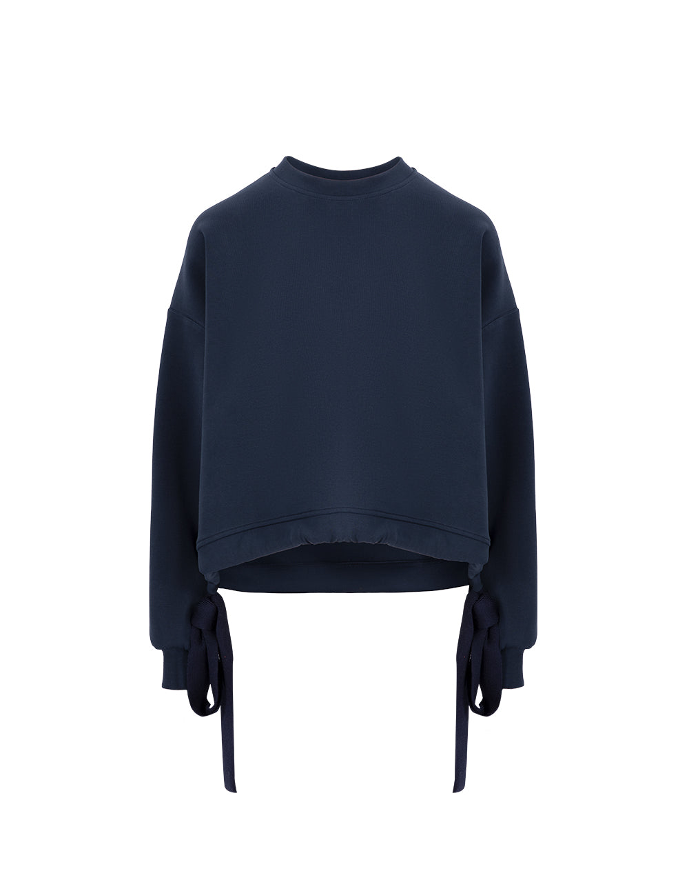 MARYLING Navy Woolen Lace-Up Space Cotton Sweatshirt