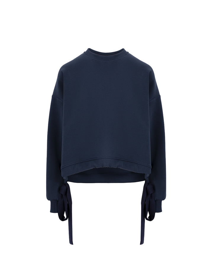 MARYLING Navy Woolen Lace-Up Space Cotton Sweatshirt