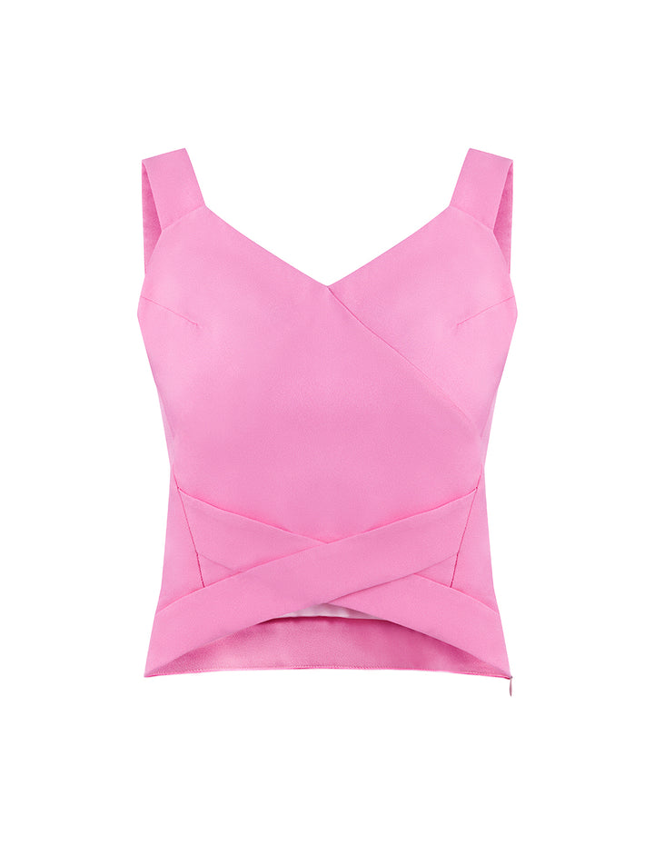 MARYLING Peach Pink V-Neck Crossover Detail Tank Top