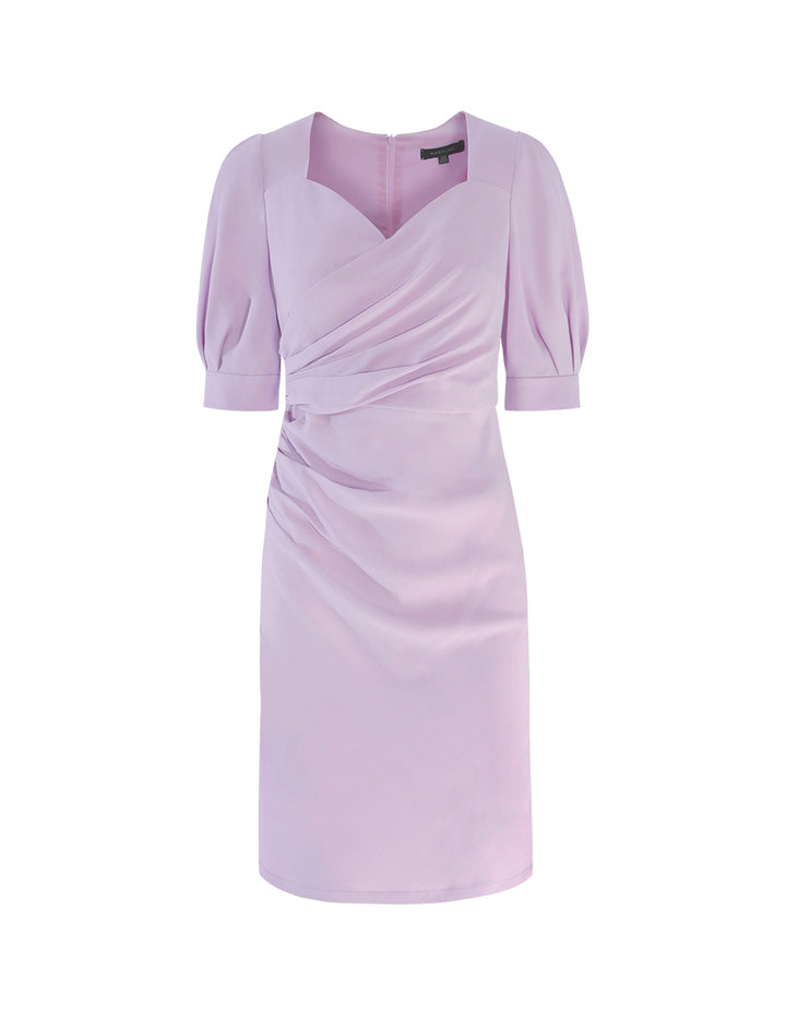 MARYLING V-Neck Puffed Sleeves Gathered Dress