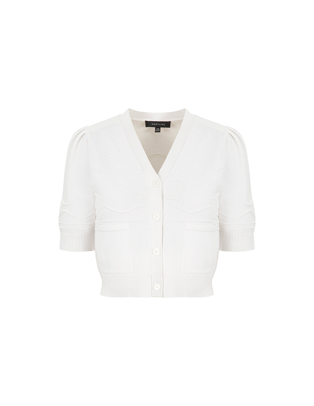 MARYLING White V-Neck Knitted Cardigan