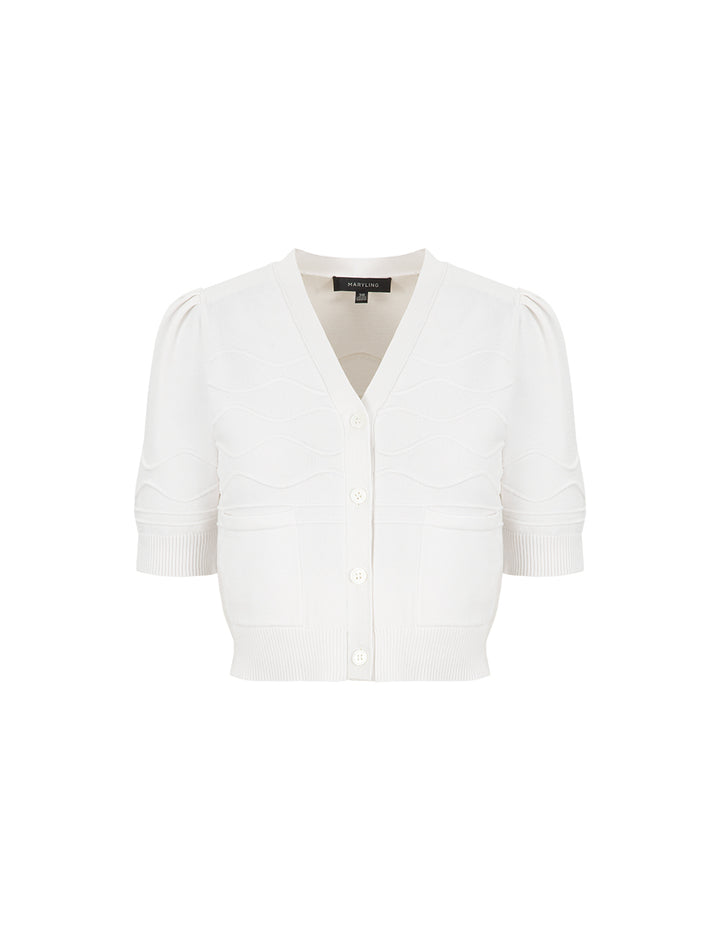 MARYLING White V-Neck Knitted Cardigan