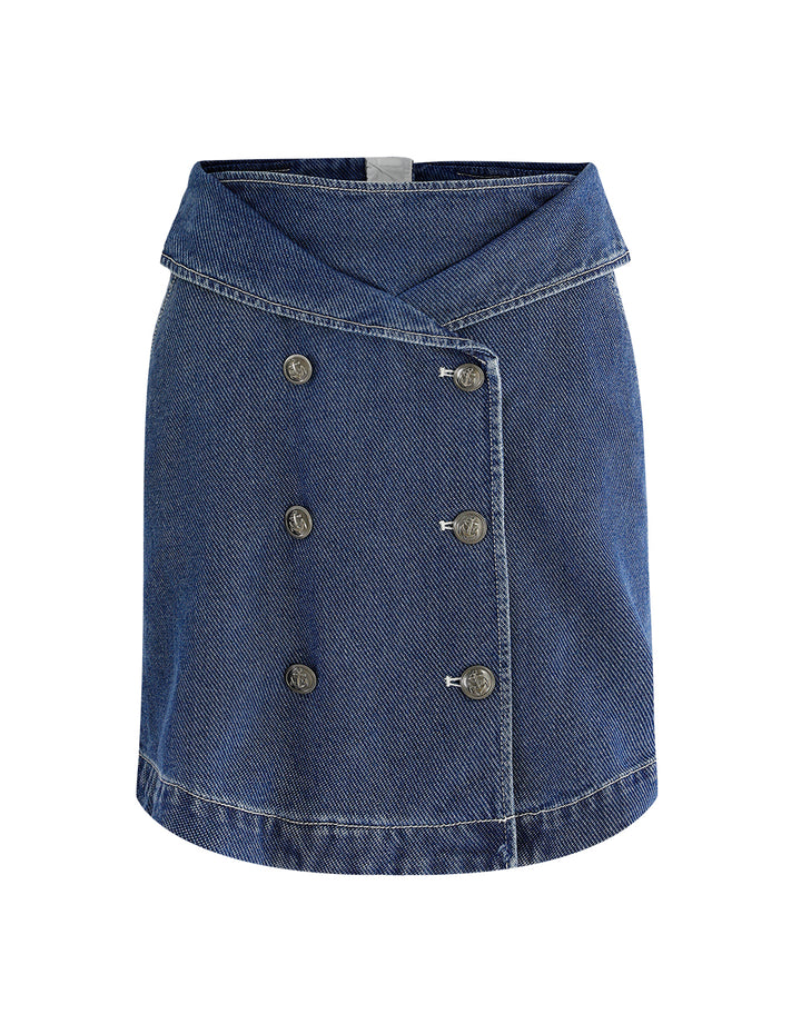 MARYLING Metal Button Double-Breasted Denim Skirt