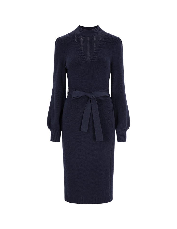 MARYLING Side Slit Waisted Woolen Dress