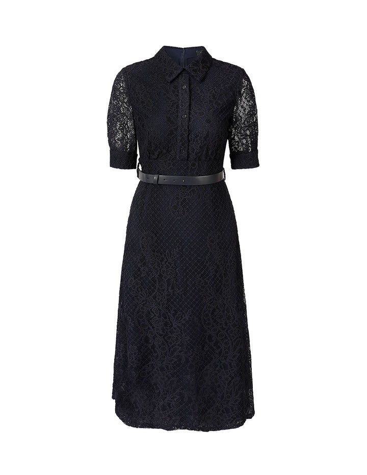MARYLING Lace Flared Shirt Dress