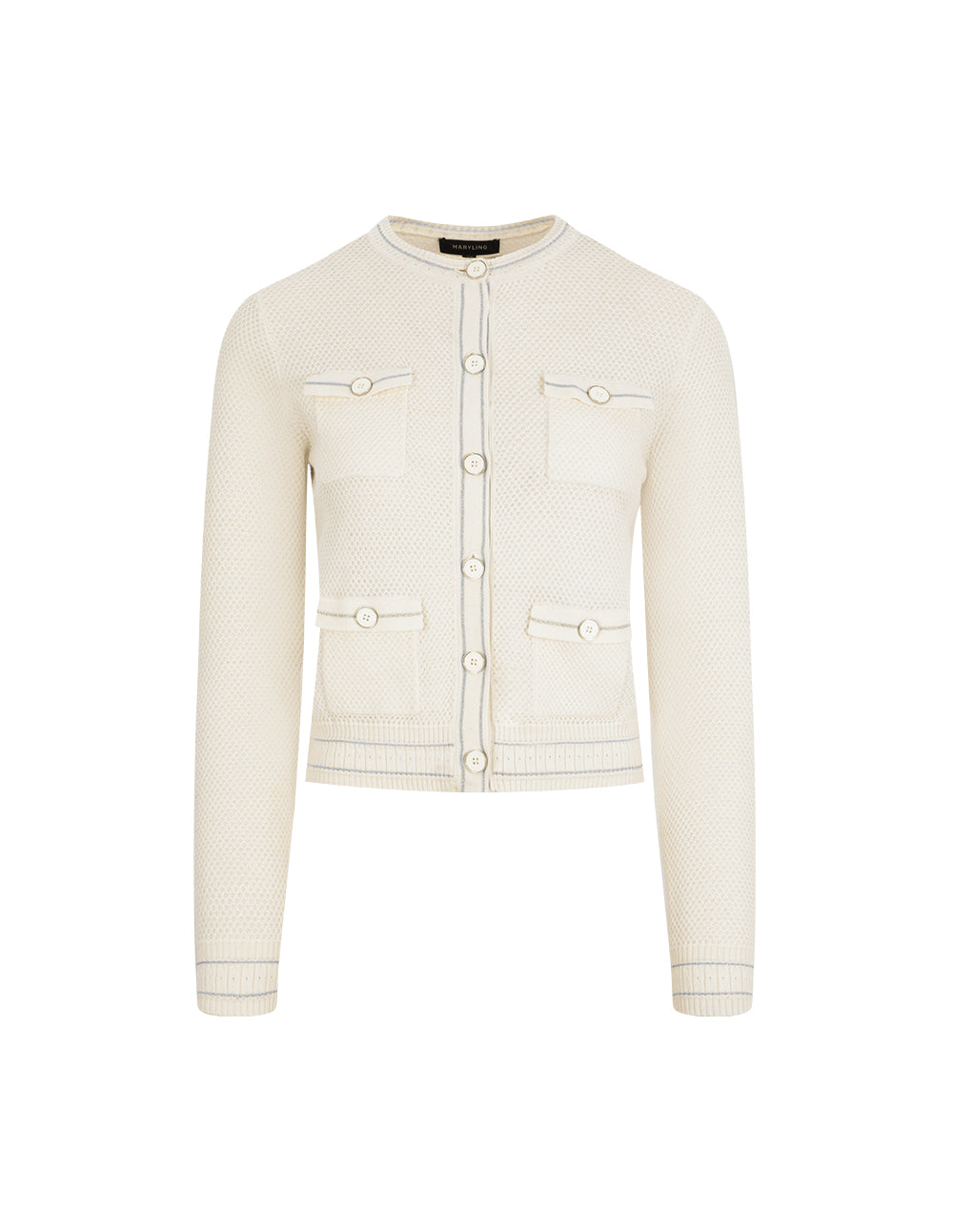 MARYLING Off-White Crewneck Knit Cardigan