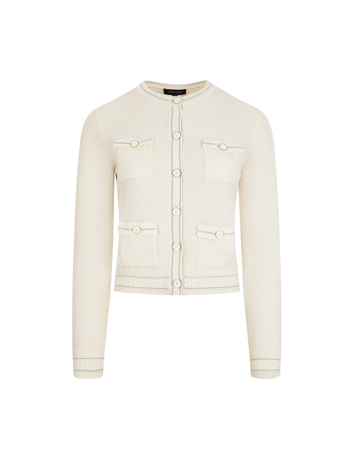 MARYLING Off-White Crewneck Knit Cardigan