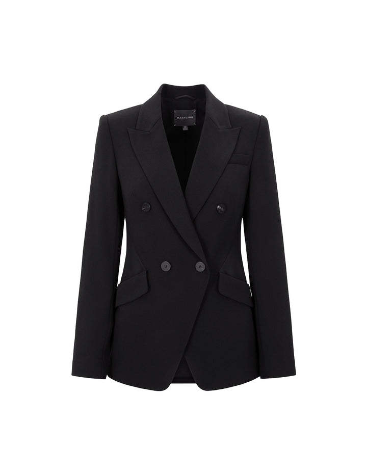 MARYLING Classic Black Flip Collar Double-Breasted Suit