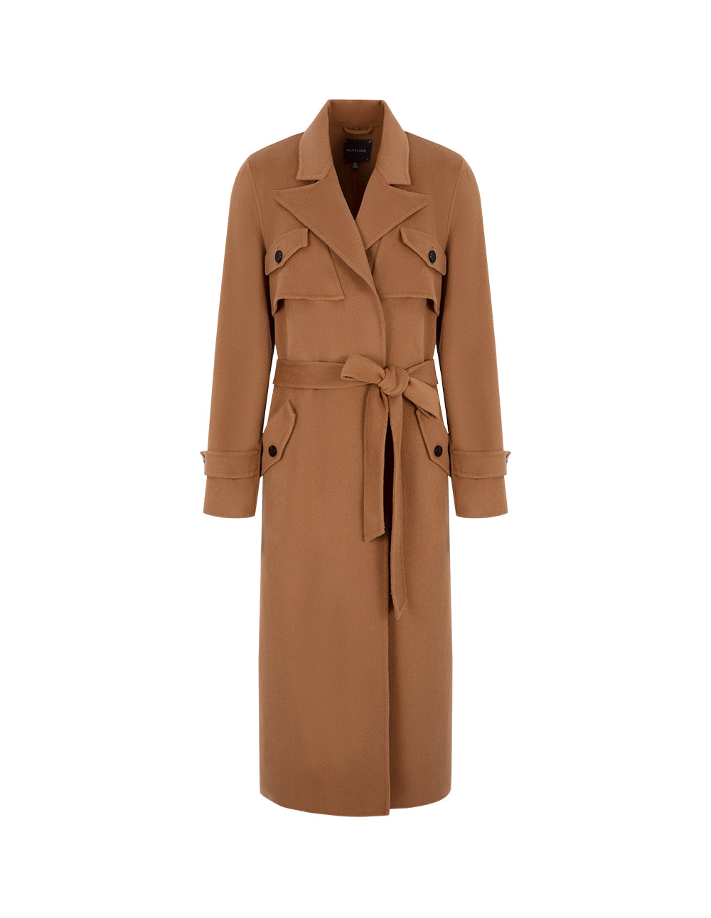 MARYLING Caramel Suit Collar Trench Coat Long Coat