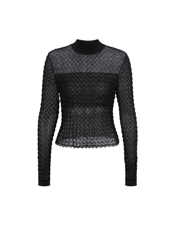 MARYLING Black Mock Neck Knit Sweater