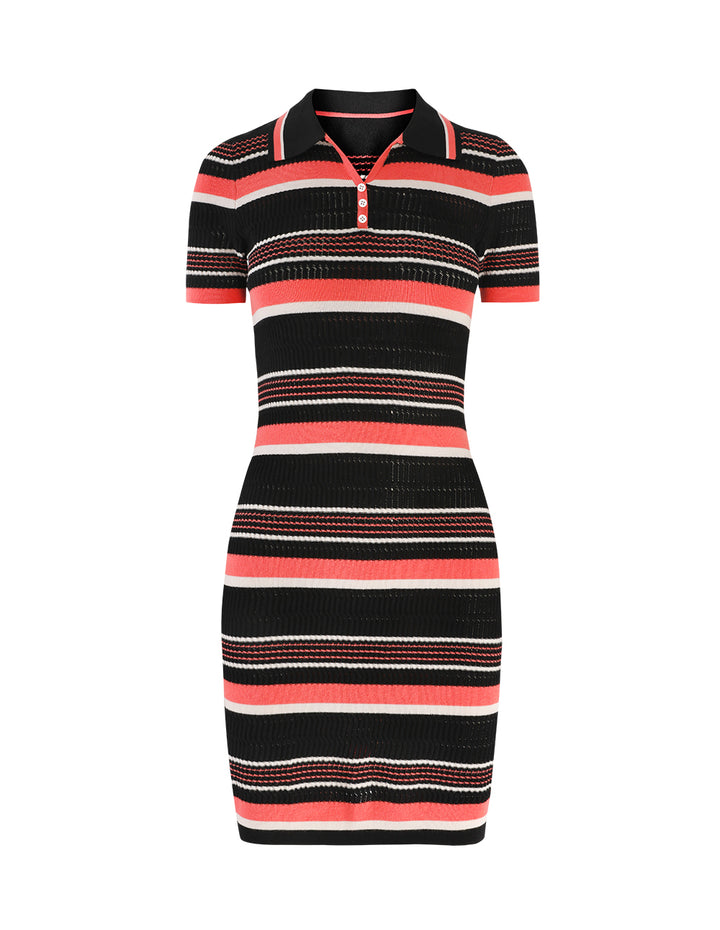 MARYLING Point Neck Short Sleeve Color Striped Dress