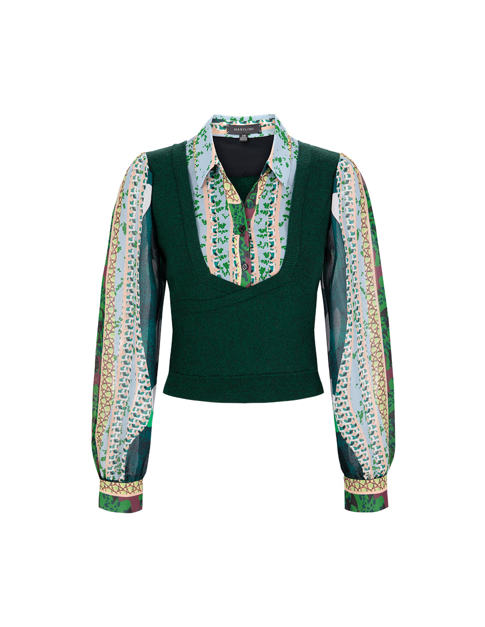 MARYLING Forest Print Stitch Knitted Top