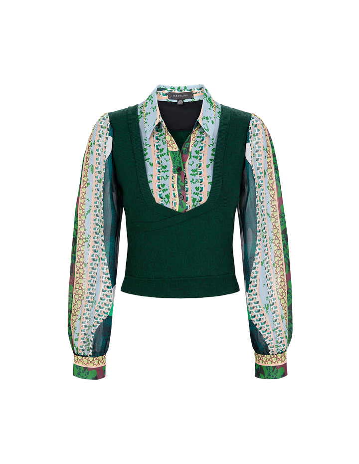 MARYLING Forest Print Stitch Knitted Top