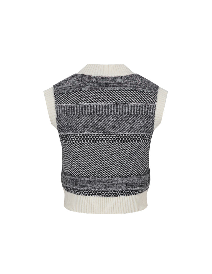 MARYLING Gradient Light Grey V-Neck Short Knit Vest