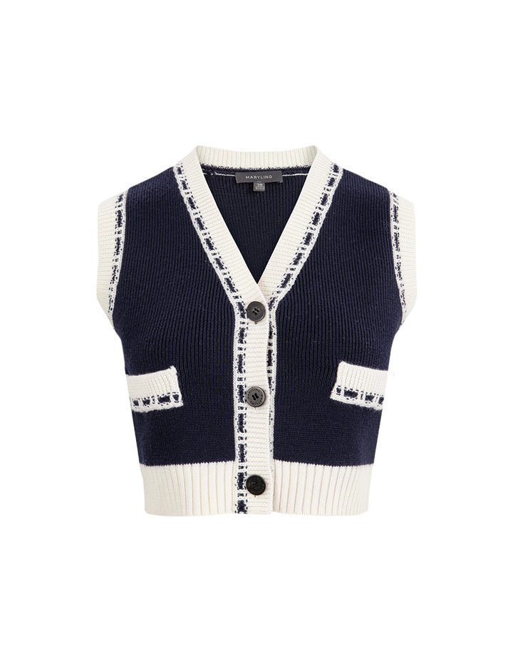 MARYLING Blue And White Contrasting Knitted Cardigans