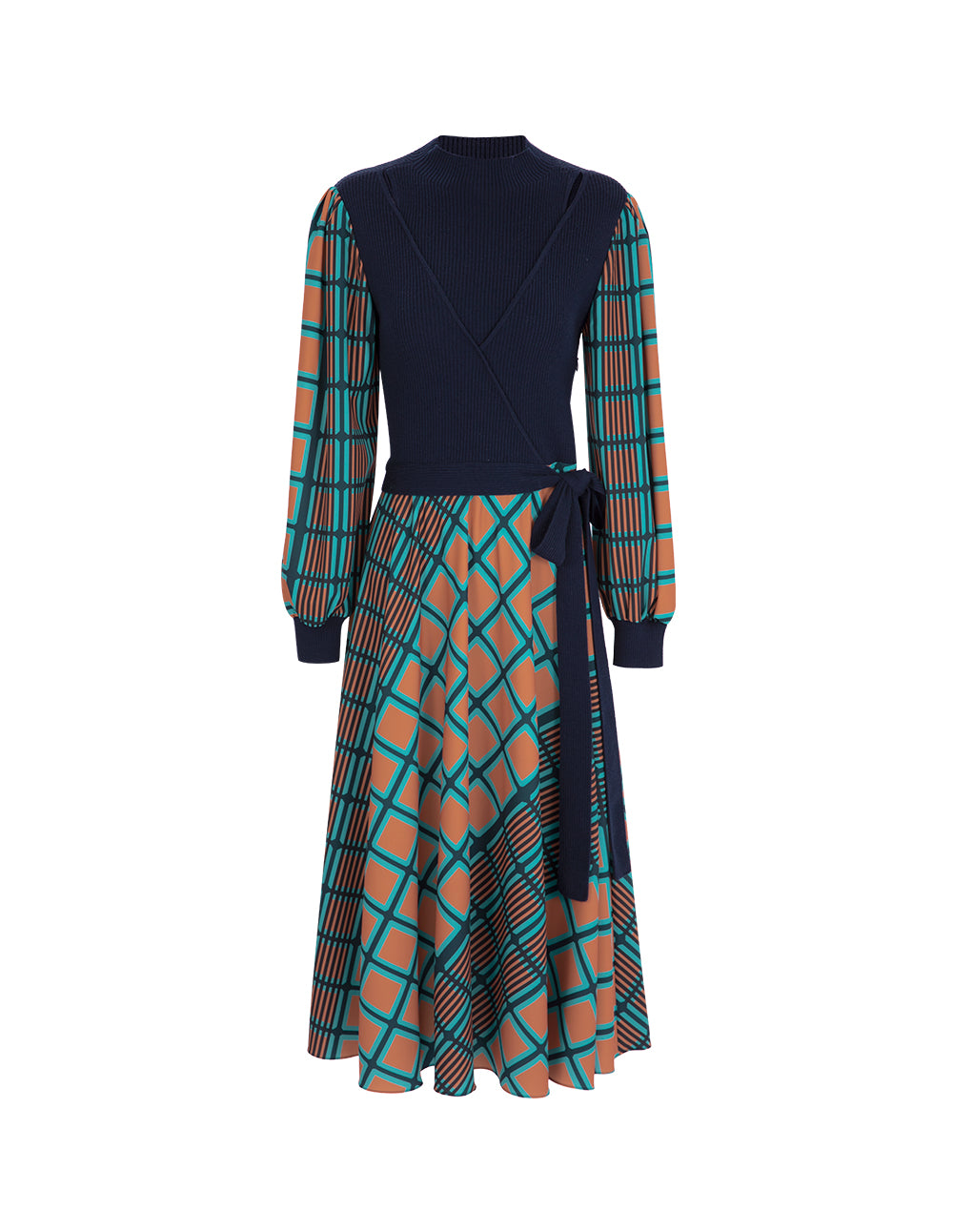 MARYLING Art Cube V Neck Knit Woven Dress