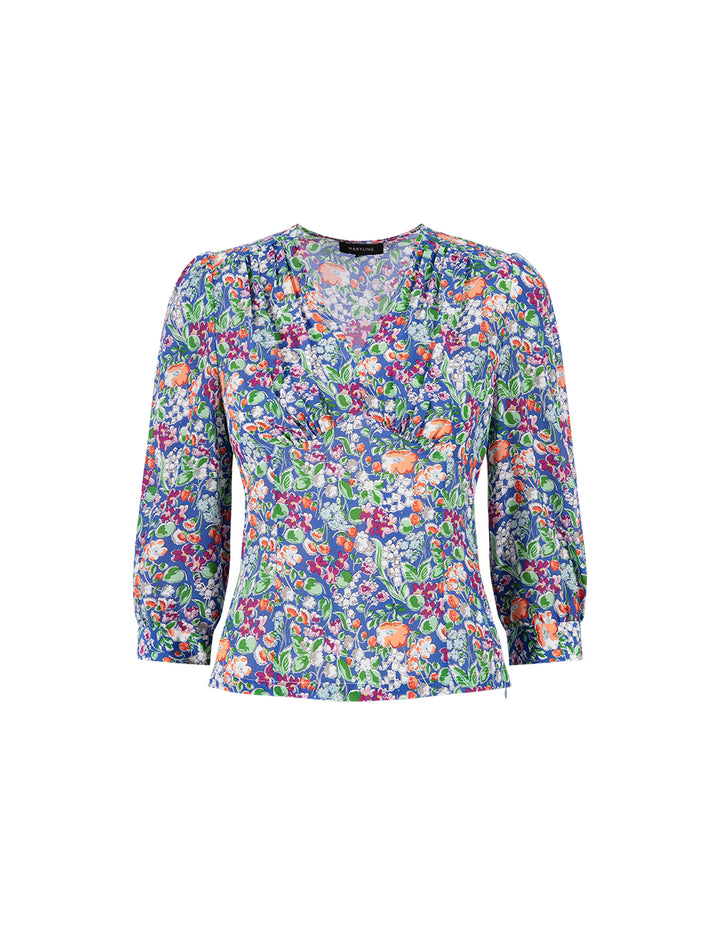 MARYLING Colourful underwater garden V-neck long-sleeved silk top