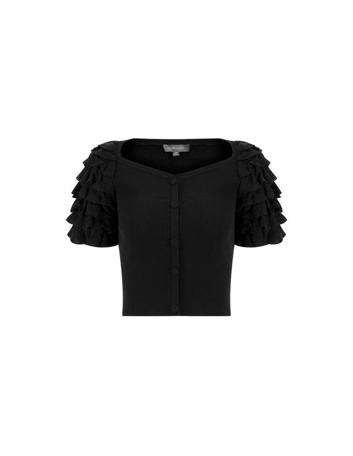 MARYLING Black Ruffle Sleeve Short Top