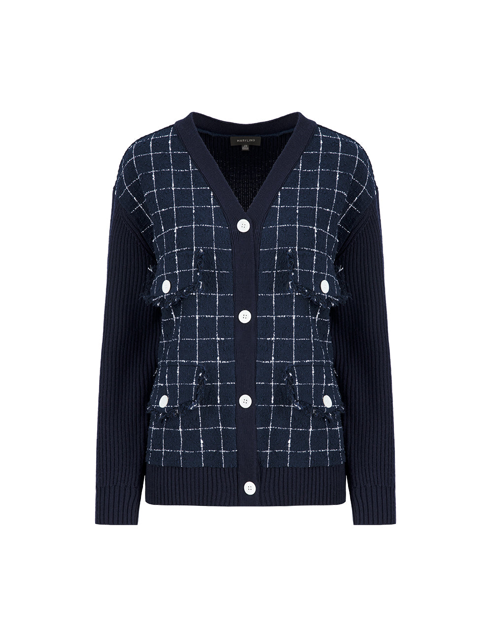 MARYLING Blue And White Check Needle Shuttle Jacket