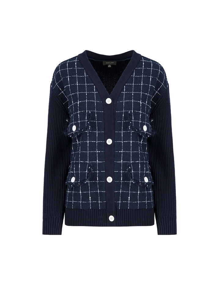 MARYLING Blue And White Check Needle Shuttle Jacket