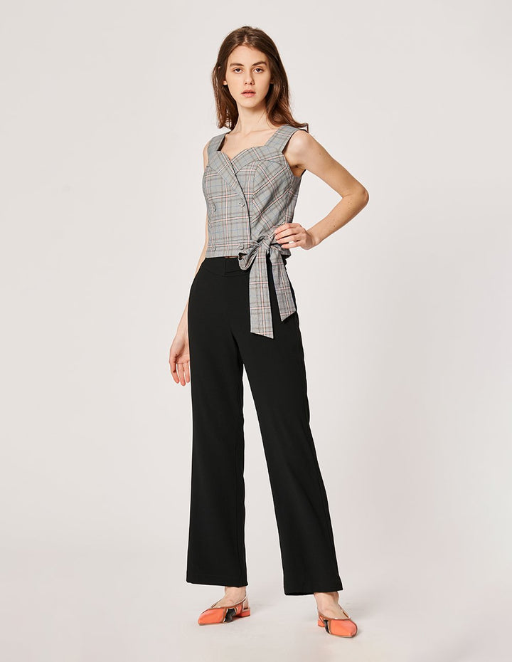 MARYLING Plaid Pattern Sleeveless Sash Waist Top