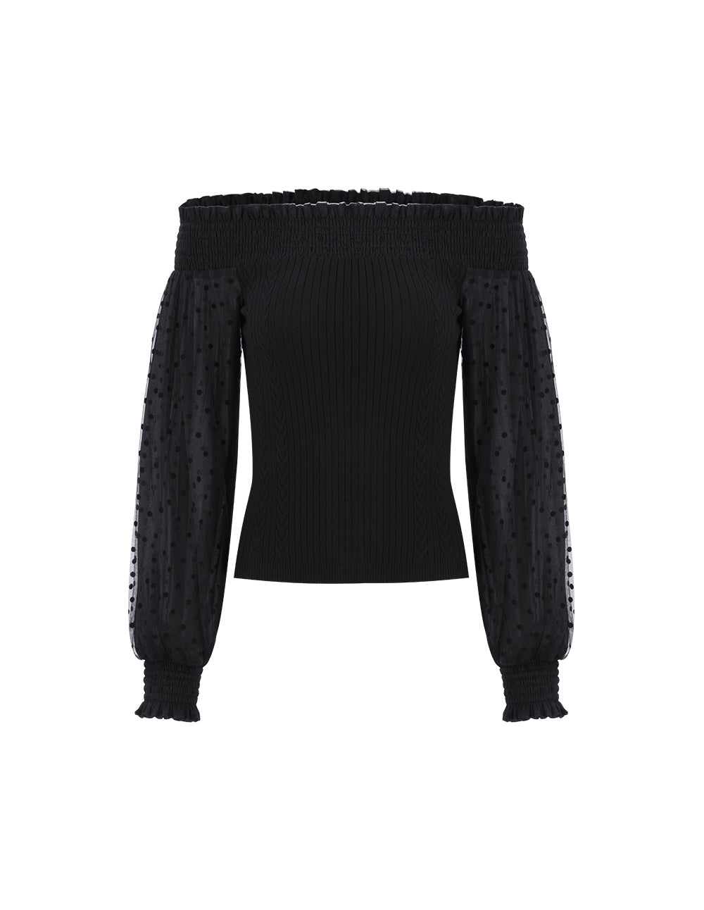 MARYLING One-word neck pleated puff sleeve knitted top
