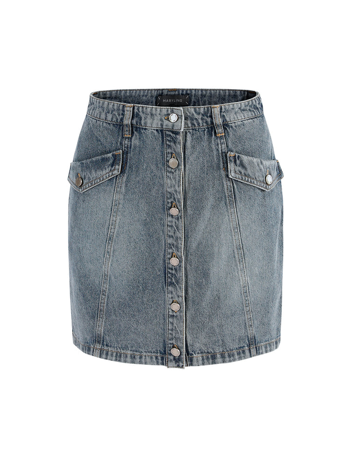 MARYLING Metal buttons  front jeans skirt