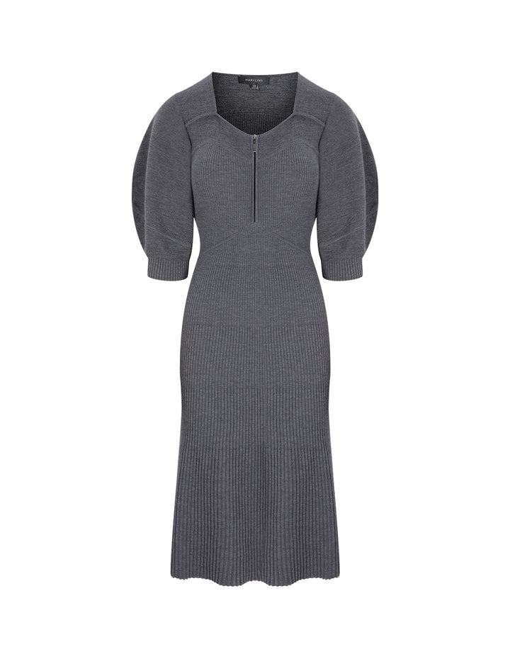 MARYLING Gray Metal Zip Knit Dress