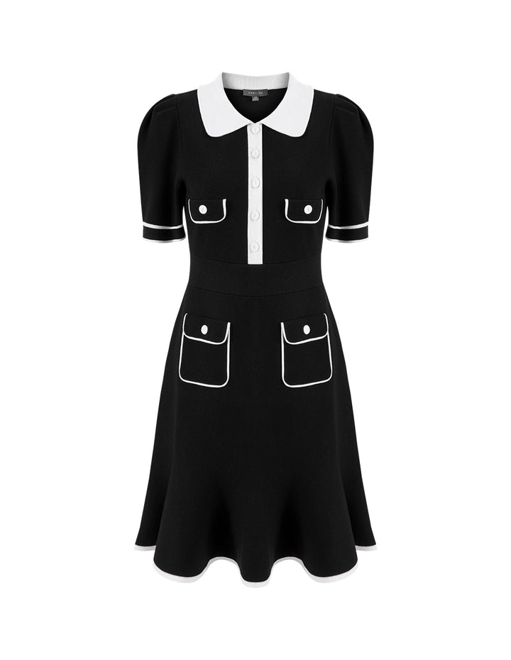 MARYLING Black And White Colour Contrast Knitted Dress