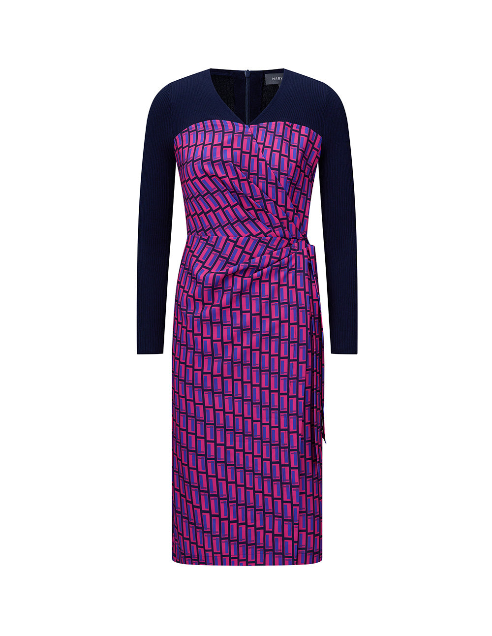 MARYLING blue and red plaid knitted V-neck slim fit dress