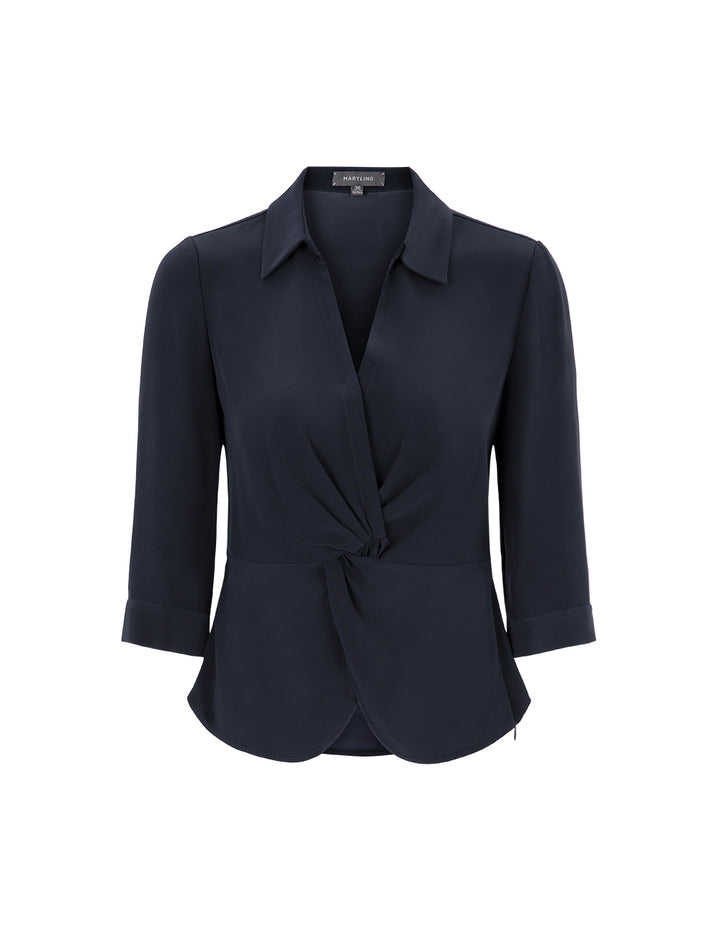 MARYLING Navy Shirt V Neck Top