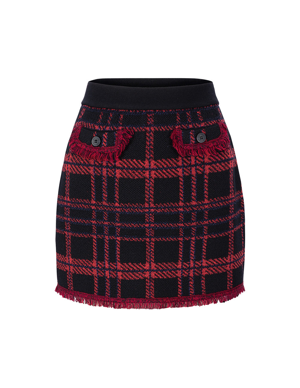 Maryling Black And Red Plaid Fringed Small A-Skirt