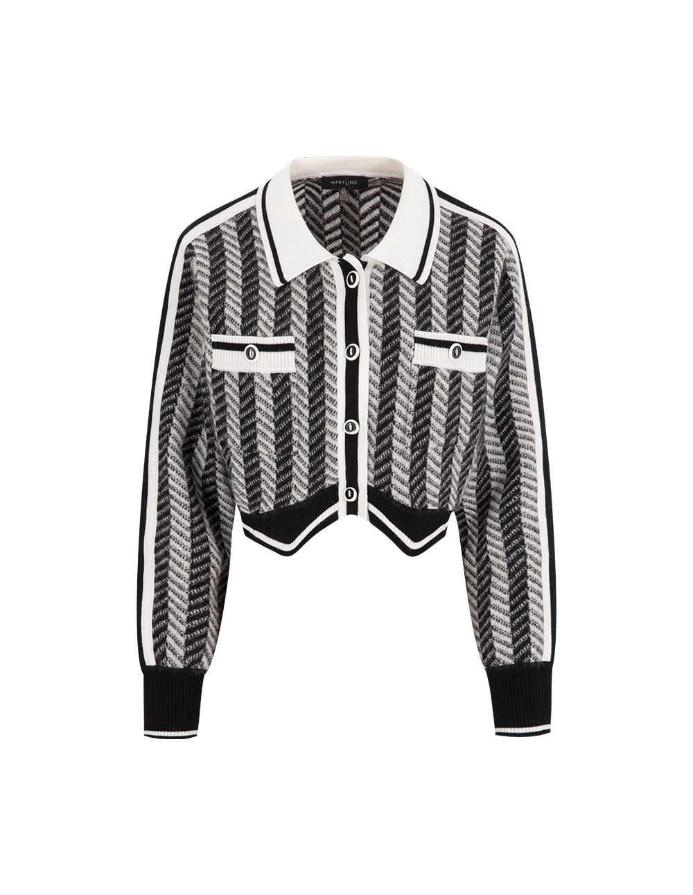 MARYLING Black Gray Small Lapel Knit Cardigan