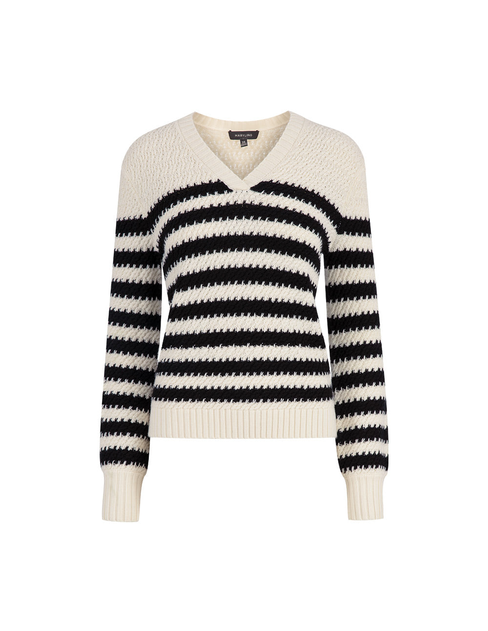 MARYLING  Black And White Contrast Colour V-Neck Blue And White Knitted Pullover