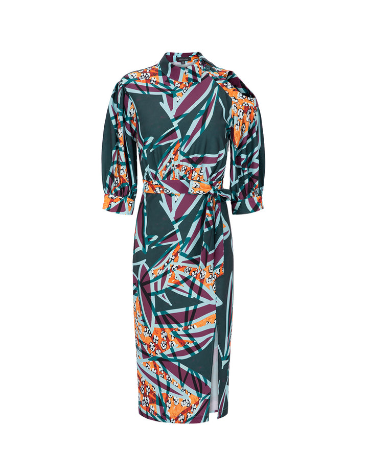 MARYLING Asymmetric Collar Cover Hip Straight Print Dress